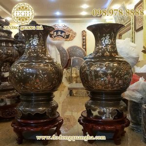 Lọ củ tỏi cao 80cm đồng đỏ khảm bạc Lọ củ tỏi cao 80cm đồng đỏ khảm bạc