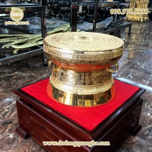 Quả trống đúc bằng đồng đỏ dát vàng 9999 Quả trống đúc bằng đồng đỏ dát vàng 9999