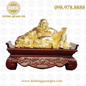 Tượng di lăc mạ vàng kèm bệ gỗ Tượng di lăc mạ vàng kèm bệ gỗ